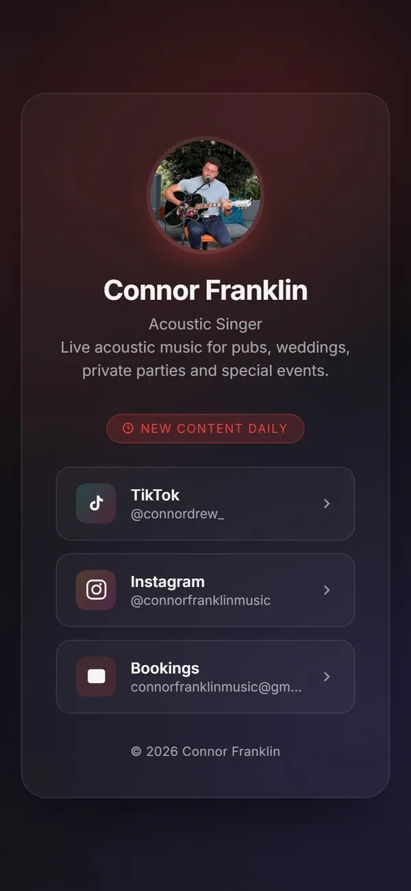 Connor Franklin Music website on a phone
