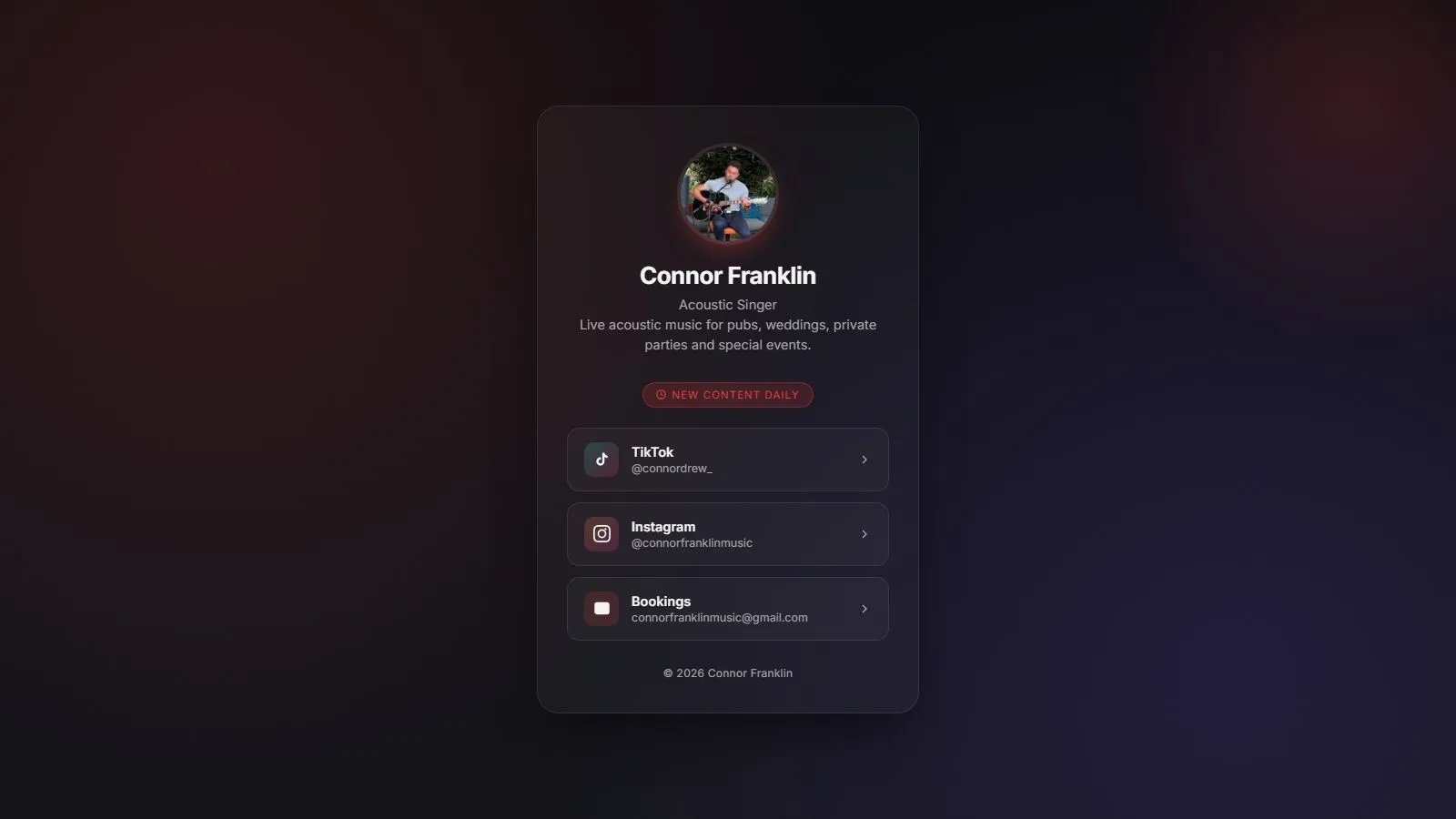 Connor Franklin Music website design