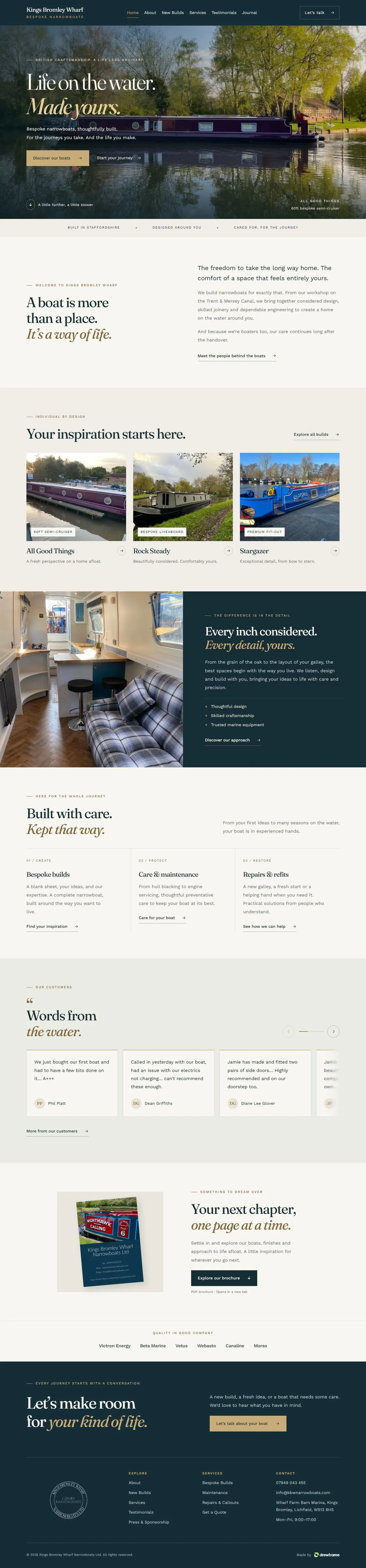 KBW Narrowboats website, full page